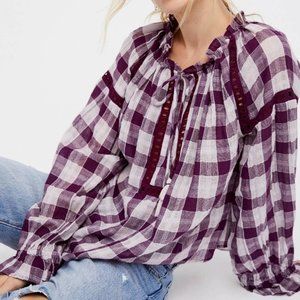 Free People Purple Honey Grove Plaid Blouse
